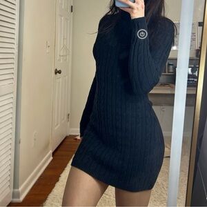 Hollister Black Ribbed Turtleneck Sweater Dress